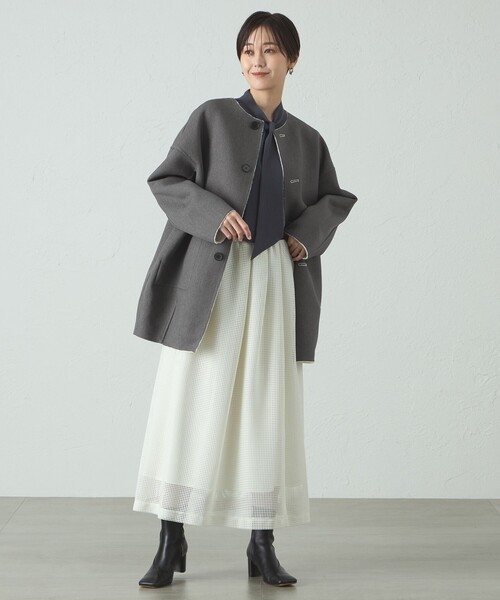 CAST:(キャストコロン)の「ボンディングリバーシブルミドルコート(ノーカラーコート・レディース・オフホワイト/ブラウン系その他5・M/S)」の6枚目の写真