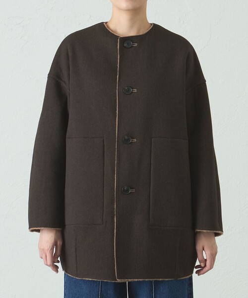 CAST:(キャストコロン)の「ボンディングリバーシブルミドルコート(ノーカラーコート・レディース・オフホワイト/ブラウン系その他5・M/S)」の12枚目の写真