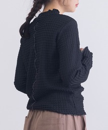 【SETUP7】ヘリンボーンジャガード配色メロウハイネック長袖 インナー・ロングTシャツ GLR
