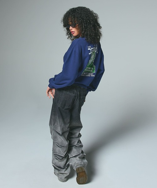 X-girl（エックスガール）の「FACE PATCH AND LOGO CREWNECK SWEAT TOP（スウェット・レディース・アッシュ/ブラック/ネイビー・S/M/L）」の9枚目の写真