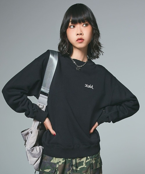 X-girl（エックスガール）の「FACE PATCH AND LOGO CREWNECK SWEAT TOP（スウェット・レディース・アッシュ/ブラック/ネイビー・S/M/L）」の11枚目の写真