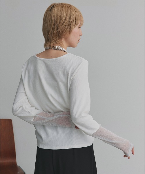 ad thie(アドティエ)の「袖切替ラメシアー レース アソートトップス(Tシャツ/カットソー・レディース・ブラック系2/ホワイト系2/グレー系2/ブラウン系2/カーキ系2/ベージュ系2/ホワイト系1/ブラウン系1/ベージュ系1/ブラック系1/グレー系1/カーキ系1/ホワイト系3/ブラック系3/ピンク系/ブルー系・MEDIUM/LARGE/LL)」の19枚目の写真