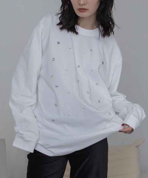 VACANCY(ヴァカンシー)の「ランダムスタッツロングTシャツ/ユニセックス/新色追加(Tシャツ/カットソー・レディース・ホワイト/チャコールグレー/ブラック・FREE)」の11枚目の写真