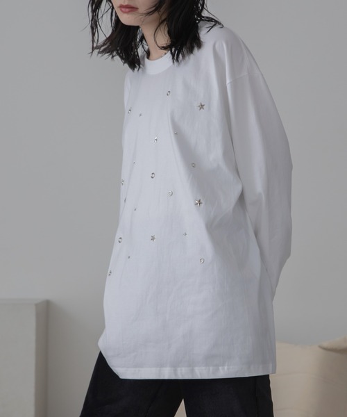 VACANCY(ヴァカンシー)の「ランダムスタッツロングTシャツ/ユニセックス/新色追加(Tシャツ/カットソー・レディース・ホワイト/チャコールグレー/ブラック・FREE)」の10枚目の写真