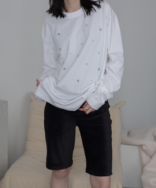 VACANCY(ヴァカンシー)の「ランダムスタッツロングTシャツ/ユニセックス/新色追加(Tシャツ/カットソー・レディース・ホワイト/チャコールグレー/ブラック・FREE)」の8枚目の写真