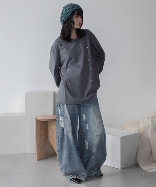 VACANCY(ヴァカンシー)の「ランダムスタッツロングTシャツ/ユニセックス/新色追加(Tシャツ/カットソー・レディース・ホワイト/チャコールグレー/ブラック・FREE)」の16枚目の写真
