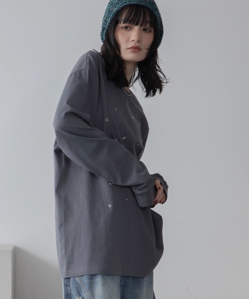 VACANCY(ヴァカンシー)の「ランダムスタッツロングTシャツ/ユニセックス/新色追加(Tシャツ/カットソー・レディース・ホワイト/チャコールグレー/ブラック・FREE)」の22枚目の写真