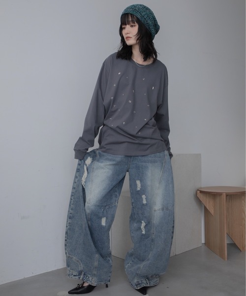 VACANCY(ヴァカンシー)の「ランダムスタッツロングTシャツ/ユニセックス/新色追加(Tシャツ/カットソー・レディース・ホワイト/チャコールグレー/ブラック・FREE)」の14枚目の写真
