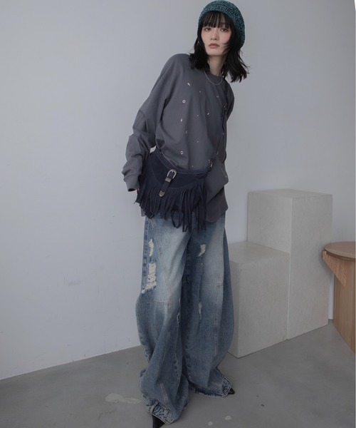 VACANCY(ヴァカンシー)の「ランダムスタッツロングTシャツ/ユニセックス/新色追加(Tシャツ/カットソー・レディース・ホワイト/チャコールグレー/ブラック・FREE)」の13枚目の写真