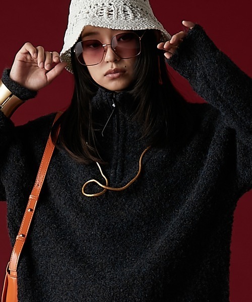 GEVS.(ジェイヴィス)の「ハーフジップニット<大きいサイズ有>GEVS.(ニット/セーター・レディース・ブラック/ブルー・M/L/LL/3L/4L/5L)」の1枚目の写真