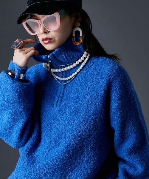 GEVS.(ジェイヴィス)の「ハーフジップニット<大きいサイズ有>GEVS.(ニット/セーター・レディース・ブラック/ブルー・M/L/LL/3L/4L/5L)」の4枚目の写真