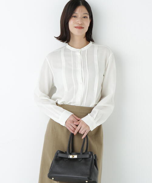 human woman(ヒューマンウーマン)の「◆コットンジョーゼットボイルバンドシャツブラウス(シャツ/ブラウス・レディース・ホワイト/グリーン・MEDIUM)」の1枚目の写真
