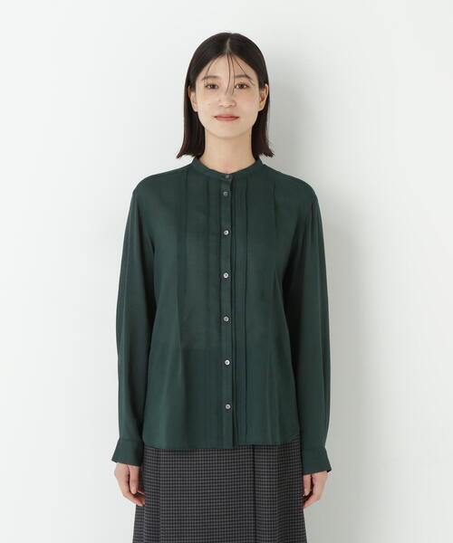 human woman(ヒューマンウーマン)の「◆コットンジョーゼットボイルバンドシャツブラウス(シャツ/ブラウス・レディース・ホワイト/グリーン・MEDIUM)」の11枚目の写真