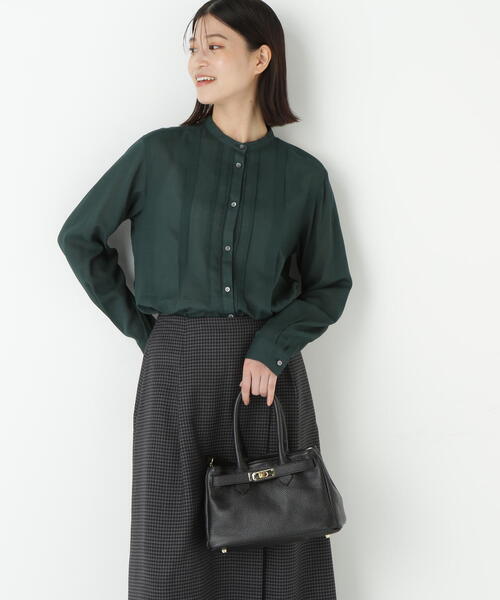human woman(ヒューマンウーマン)の「◆コットンジョーゼットボイルバンドシャツブラウス(シャツ/ブラウス・レディース・ホワイト/グリーン・MEDIUM)」の4枚目の写真