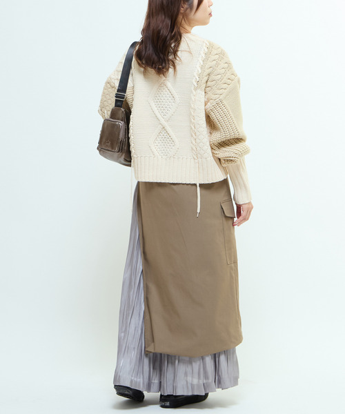 CONVERSE TOKYO(コンバーストウキョウ)の「PATCHWORK STITCH CABLE KNIT(ニット/セーター・レディース・グレー/ホワイト・FREE)」の10枚目の写真