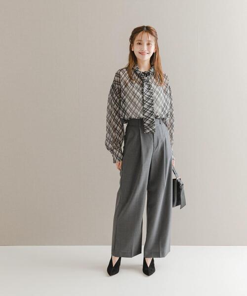 セール】チェックボウタイボリュームブラウス（シャツ/ブラウス