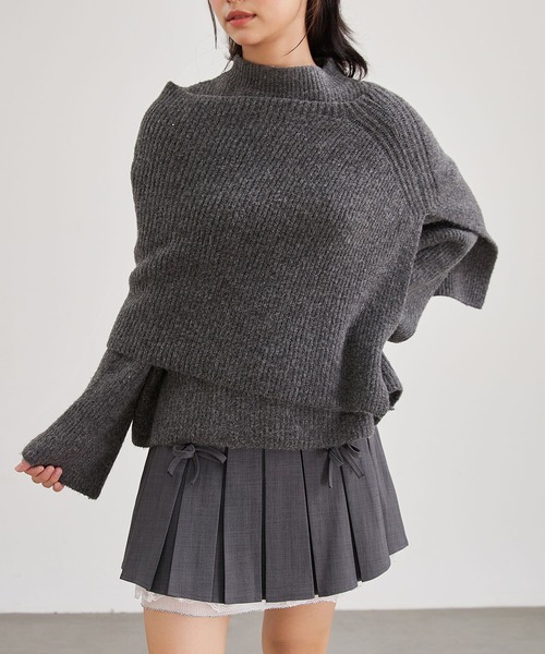 Lace Ladies（レースレディース）の「【2点セット】ウールタッチ ケープ レイヤード ニット プルオーバー（ニット/セーター・レディース・アイボリー/グレイッシュベージュ/グレー/ブラウン・FREE）」の2枚目の写真