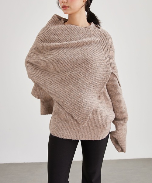 Lace Ladies（レースレディース）の「【2点セット】ウールタッチ ケープ レイヤード ニット プルオーバー（ニット/セーター・レディース・アイボリー/グレイッシュベージュ/グレー/ブラウン・FREE）」の4枚目の写真