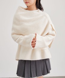 【2点セット】ウールタッチ ケープ レイヤード ニット プルオーバー