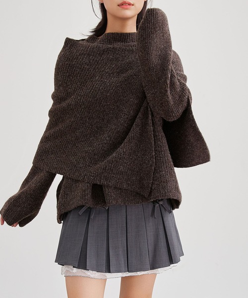 Lace Ladies（レースレディース）の「【2点セット】ウールタッチ ケープ レイヤード ニット プルオーバー（ニット/セーター・レディース・アイボリー/グレイッシュベージュ/グレー/ブラウン・FREE）」の8枚目の写真