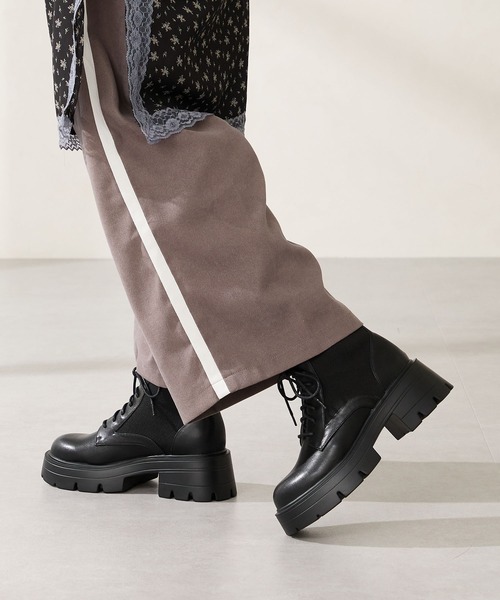 ORiental TRaffic（オリエンタルトラフィック）の「厚底 ニット ソックス レースアップ ブーツ /51404（ブーツ・レディース・ブラック/ブラウン・S/M/L/LL/3L/SS）」の7枚目の写真