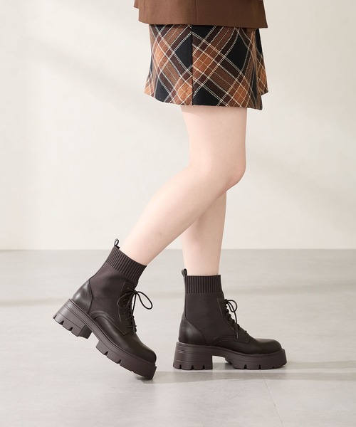 ORiental TRaffic（オリエンタルトラフィック）の「厚底 ニット ソックス レースアップ ブーツ /51404（ブーツ・レディース・ブラック/ブラウン・S/M/L/LL/3L/SS）」の17枚目の写真