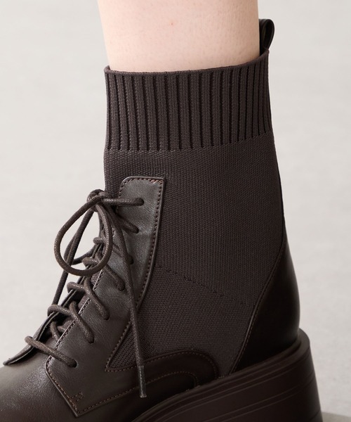 ORiental TRaffic（オリエンタルトラフィック）の「厚底 ニット ソックス レースアップ ブーツ /51404（ブーツ・レディース・ブラック/ブラウン・S/M/L/LL/3L/SS）」の20枚目の写真