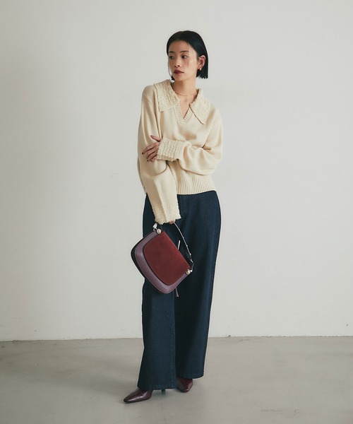 ARVELLIA(アルベリア)の「FRINGE COLLAR KNIT SWEATER(ニット/セーター・レディース・ブラック/アイボリー/グレー・M)」の20枚目の写真
