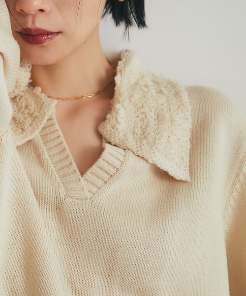 ARVELLIA(アルベリア)の「FRINGE COLLAR KNIT SWEATER(ニット/セーター・レディース・ブラック/アイボリー/グレー・M)」の21枚目の写真