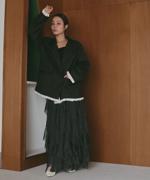 N WITH.(エヌウィズ)の「ダブルブレストジャケット(テーラードジャケット・レディース・ブラック/グレー・FREE)」の5枚目の写真