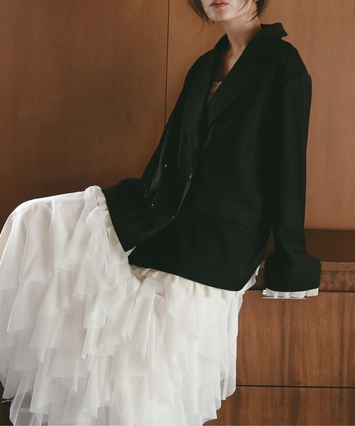 N WITH.(エヌウィズ)の「ダブルブレストジャケット(テーラードジャケット・レディース・ブラック/グレー・FREE)」の6枚目の写真