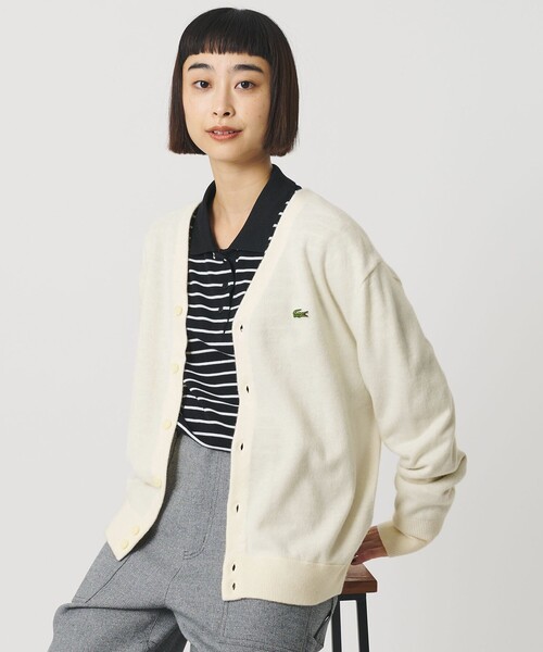 LACOSTE(ラコステ)の「【別注】<LACOSTE>ロングスリーブニットカーディガン(カーディガン/ボレロ・レディース・ブラック/オフホワイト/ダークブラウン・36)」の4枚目の写真