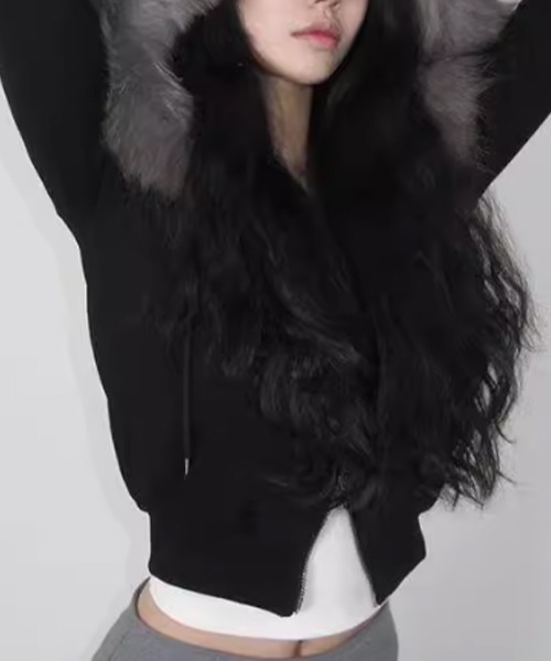 SEN TOKYO(セントーキョー)の「ファー付きジップアップパーカー フーディー(パーカー・レディース・ブラック/グレー・MEDIUM)」の7枚目の写真