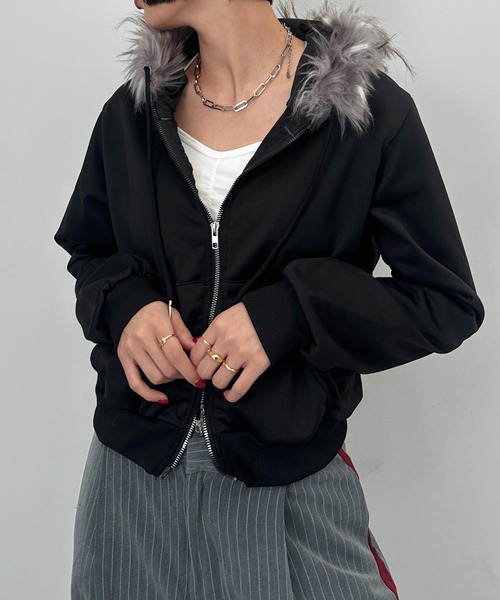 SEN TOKYO(セントーキョー)の「ファー付きジップアップパーカー フーディー(パーカー・レディース・ブラック/グレー・MEDIUM)」の17枚目の写真