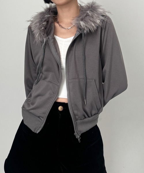 セール】ファー付きジップアップパーカー フーディー（パーカー