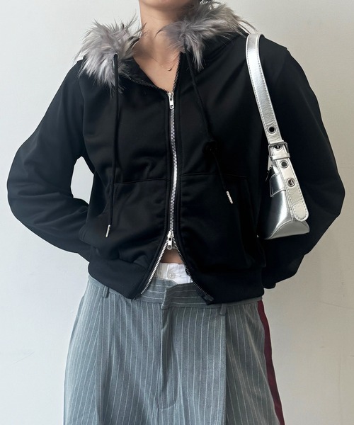 SEN TOKYO(セントーキョー)の「ファー付きジップアップパーカー フーディー(パーカー・レディース・ブラック/グレー・MEDIUM)」の21枚目の写真