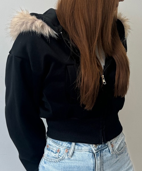 SEN TOKYO(セントーキョー)の「ファーフードクロップドジップアップパーカー(パーカー・レディース・ネイビー/ブラック/グレー・MEDIUM)」の18枚目の写真