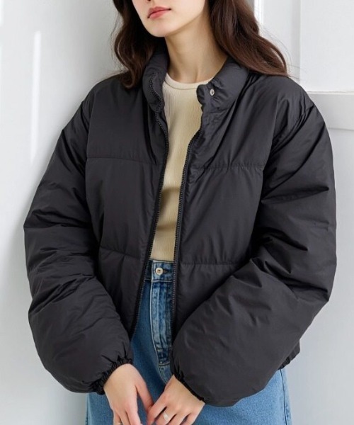 cammie(キャミー)の「裾ドロスト中綿ジャケット(ダウンジャケット/コート・レディース・ブラック/ライトイエロー/ラベンダー/サックスブルー・L/M)」の1枚目の写真