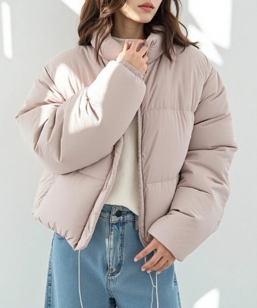 cammie(キャミー)の「裾ドロスト中綿ジャケット(ダウンジャケット/コート・レディース・ブラック/ライトイエロー/ラベンダー/サックスブルー・L/M)」の18枚目の写真