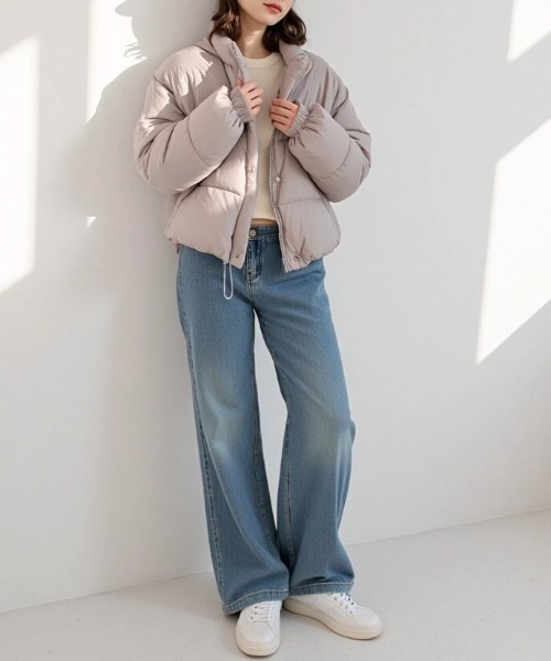 cammie(キャミー)の「裾ドロスト中綿ジャケット(ダウンジャケット/コート・レディース・ブラック/ライトイエロー/ラベンダー/サックスブルー・L/M)」の20枚目の写真