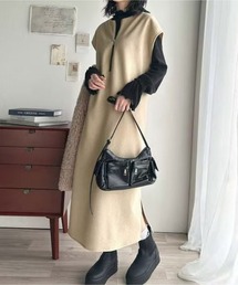 Vネック スリット ウール ベストドレス