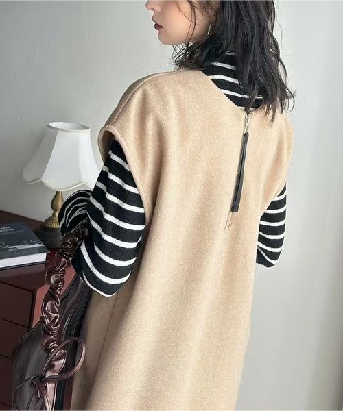 MAISON DE THERESE（メゾン ド テレーズ）の「Vネック スリット ウール ベストドレス（ドレス・レディース・ブラック/ベージュ・M）」の10枚目の写真