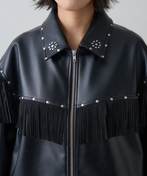 レザージャケット フリンジ付き S】FIRST Genuine Leather フリンジ付き シングルライダース レザー