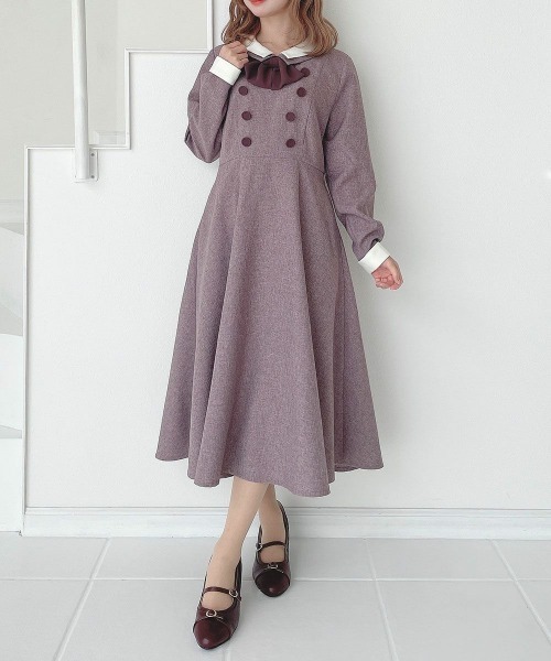 an another angelus（アンアナザーアンジェラス）の「クレリックダブルカラータイ付きワンピース/fint フィント（ワンピース・レディース・ボルドー/グレー・FREE）」の19枚目の写真