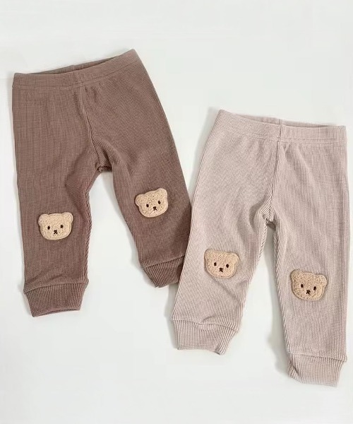 Bambin(ボンバン)の「【 Bambin / ボンバン 】 くま ワッペン ワッフル レギンス(レギンス/スパッツ・キッズ・ナチュラル/ブラウン・70/80/90)」の2枚目の写真