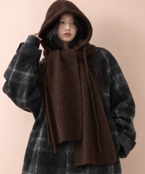 Chiina(チーナ)の「Chiina/ニットフードマフラー(ニットキャップ/ビーニー・レディース・グレー/レッド/ブルー/ブラック/ホワイト/ブラウン/ミント・FREE)」の5枚目の写真