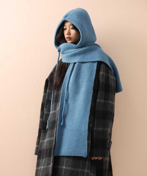 Chiina(チーナ)の「Chiina/ニットフードマフラー(ニットキャップ/ビーニー・レディース・グレー/レッド/ブルー/ブラック/ホワイト/ブラウン/ミント・FREE)」の9枚目の写真