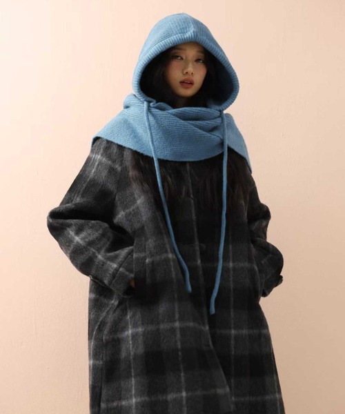 Chiina(チーナ)の「Chiina/ニットフードマフラー(ニットキャップ/ビーニー・レディース・グレー/レッド/ブルー/ブラック/ホワイト/ブラウン/ミント・FREE)」の10枚目の写真