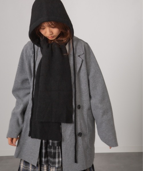 Chiina(チーナ)の「Chiina/ニットフードマフラー(ニットキャップ/ビーニー・レディース・グレー/レッド/ブルー/ブラック/ホワイト/ブラウン/ミント・FREE)」の12枚目の写真