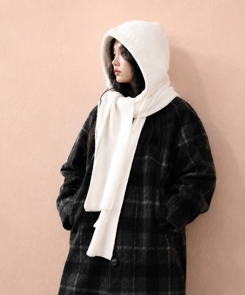 Chiina(チーナ)の「Chiina/ニットフードマフラー(ニットキャップ/ビーニー・レディース・グレー/レッド/ブルー/ブラック/ホワイト/ブラウン/ミント・FREE)」の15枚目の写真